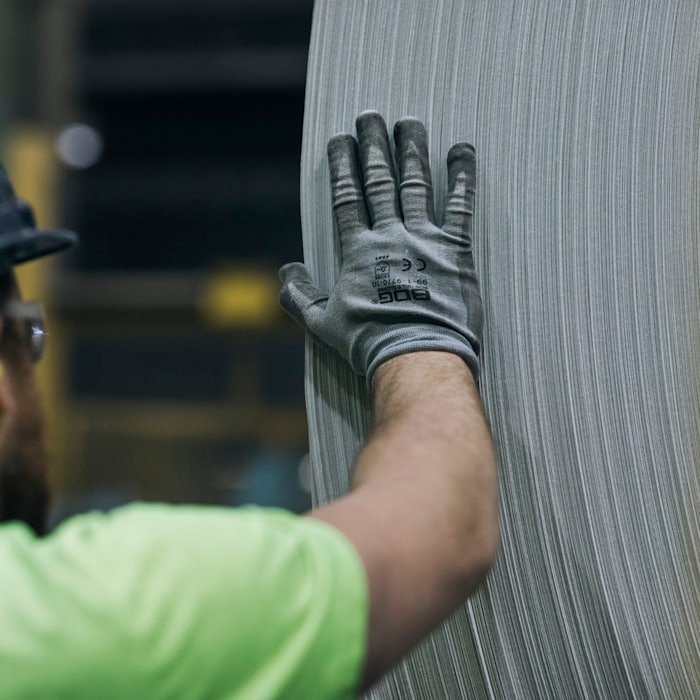 Close-up of material handling on the production line