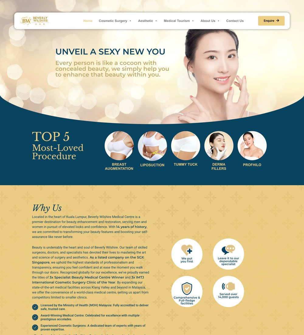 Beverly Wilshire Medical homepage, showing the hero and top procedures section